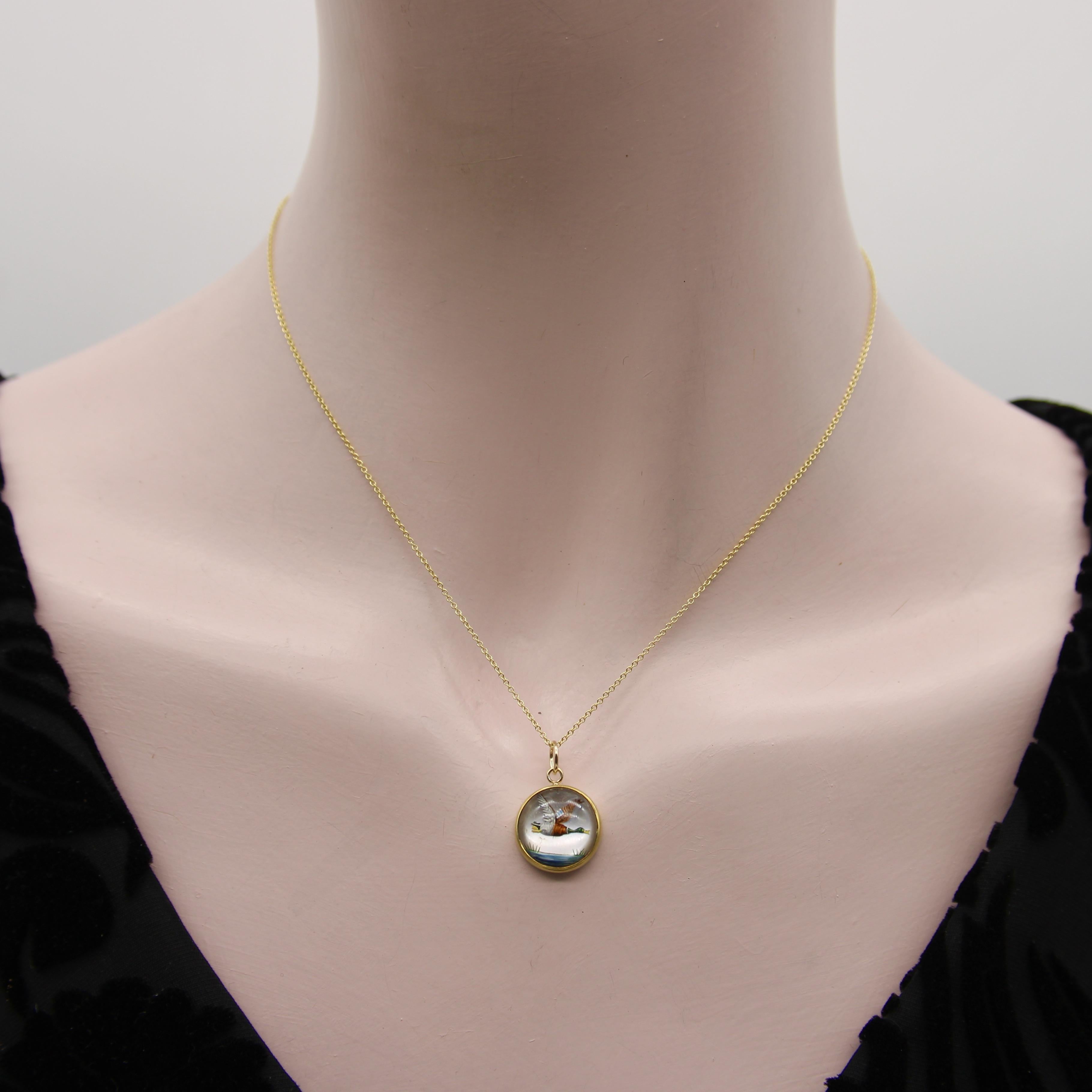 Breloque canard colvert volant vers l'est en or 18 carats et cristal d'Essex en vente 3