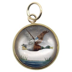 18K Gold Essex Crystal East-Flying Mallard Duck Charm