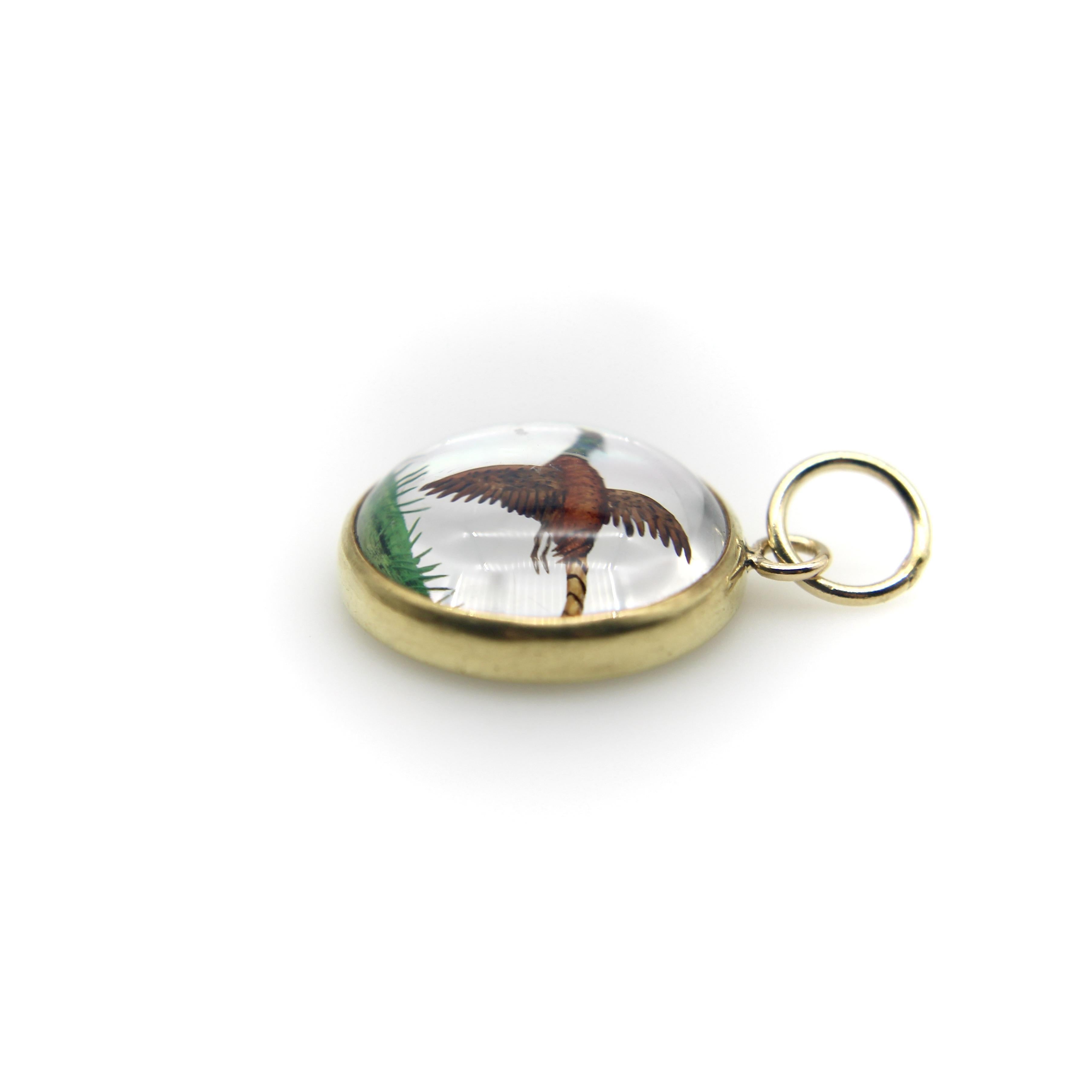 18K Gold Essex Kristall Fasan Charme (Cabochon) im Angebot