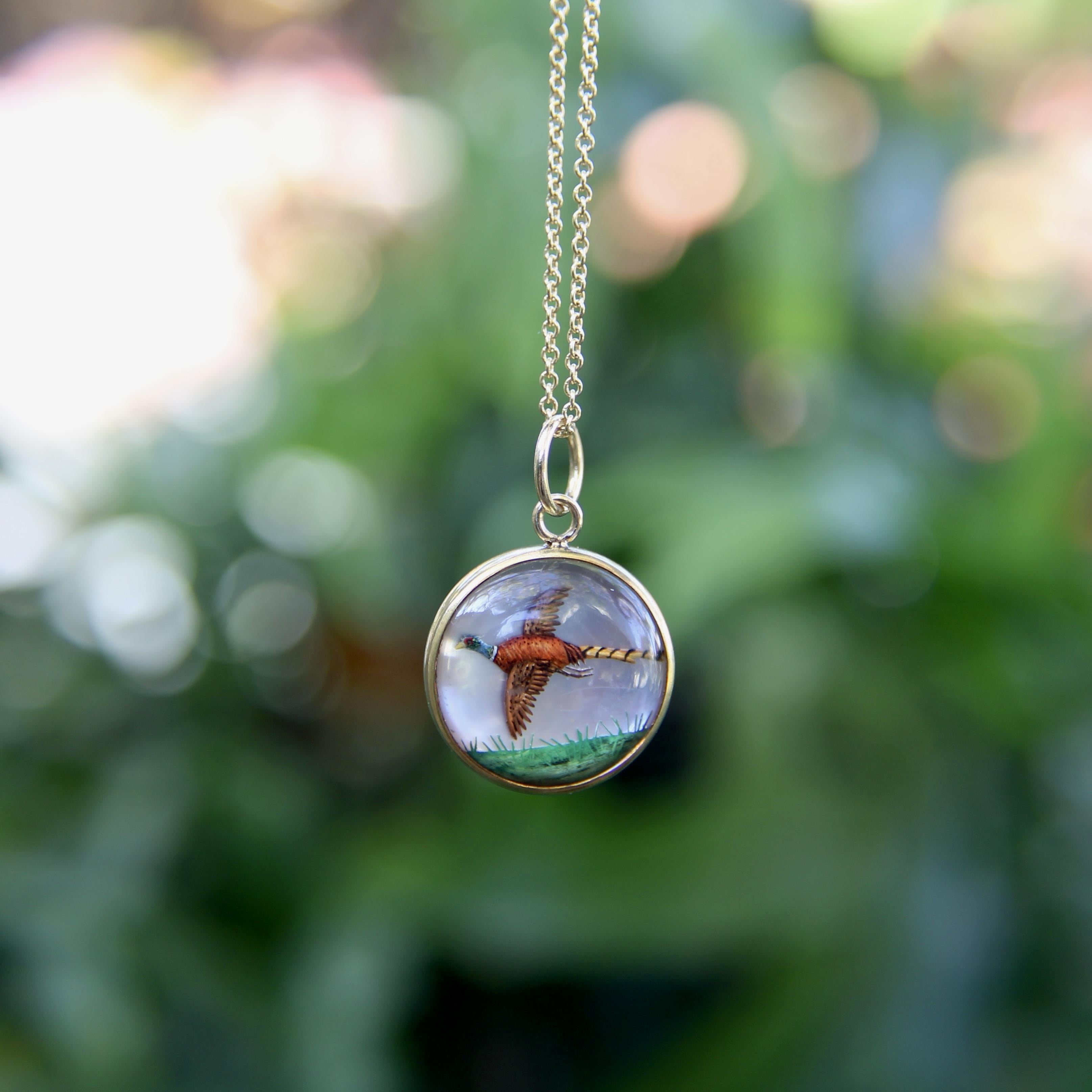 18K Gold Essex Kristall Fasan Charme im Angebot 2