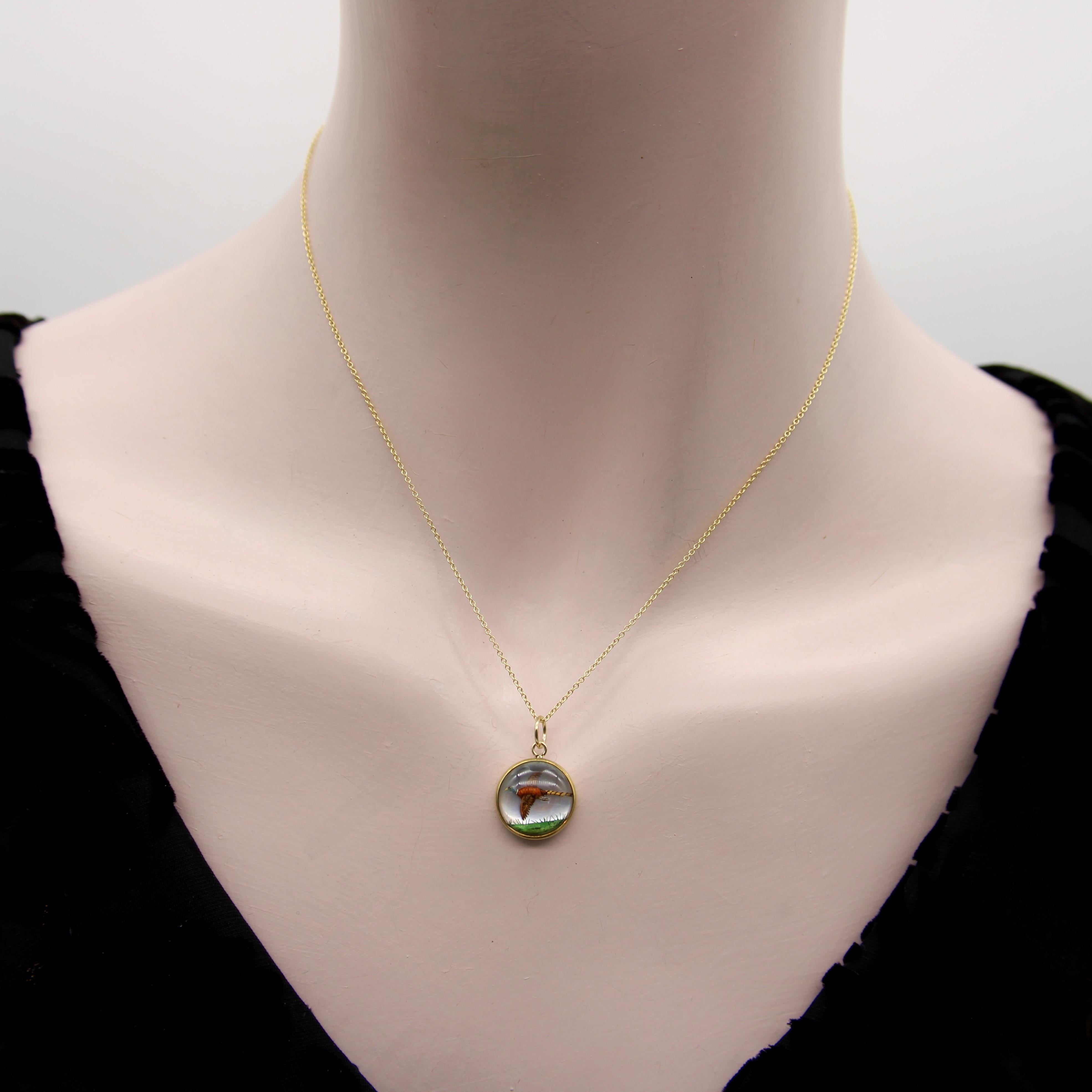 18K Gold Essex Kristall Fasan Charme im Angebot 3