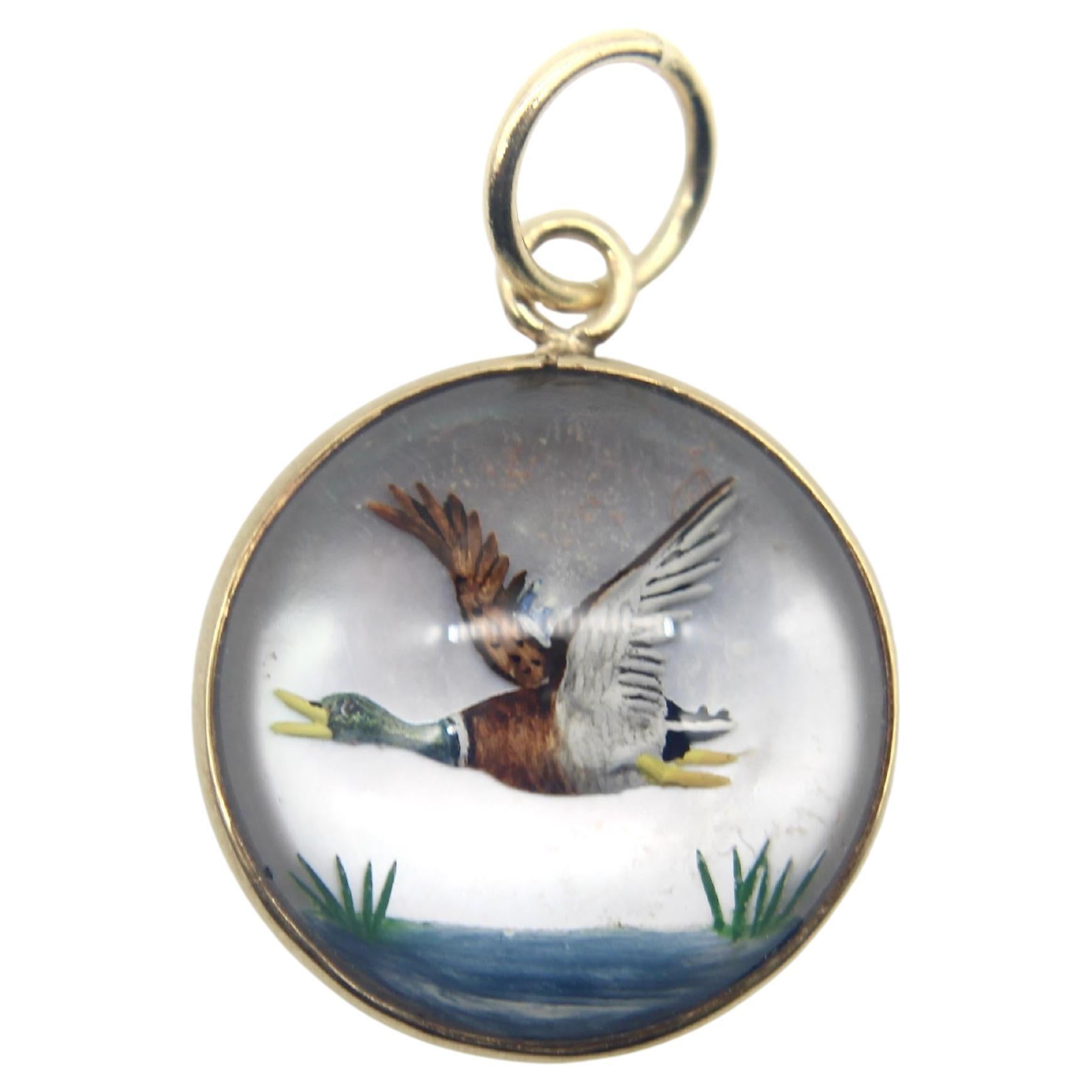 Breloque en or 18K Essex Crystal West-Flying Mallard Duck (canard colvert volant à l
ouest)