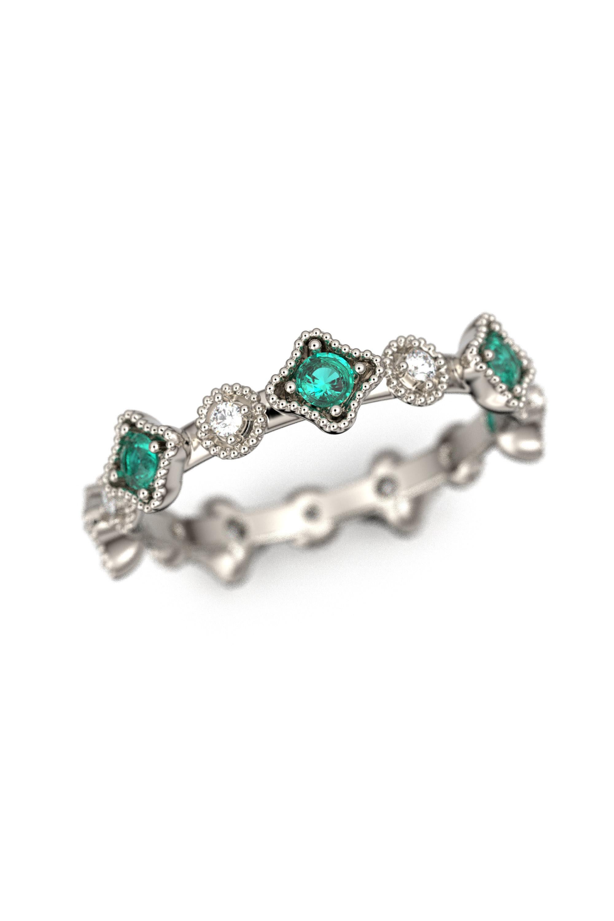 For Sale:  18k Gold Eternity Band with Natural Emerald and Diamonds, Made in Italy Jewelry 11