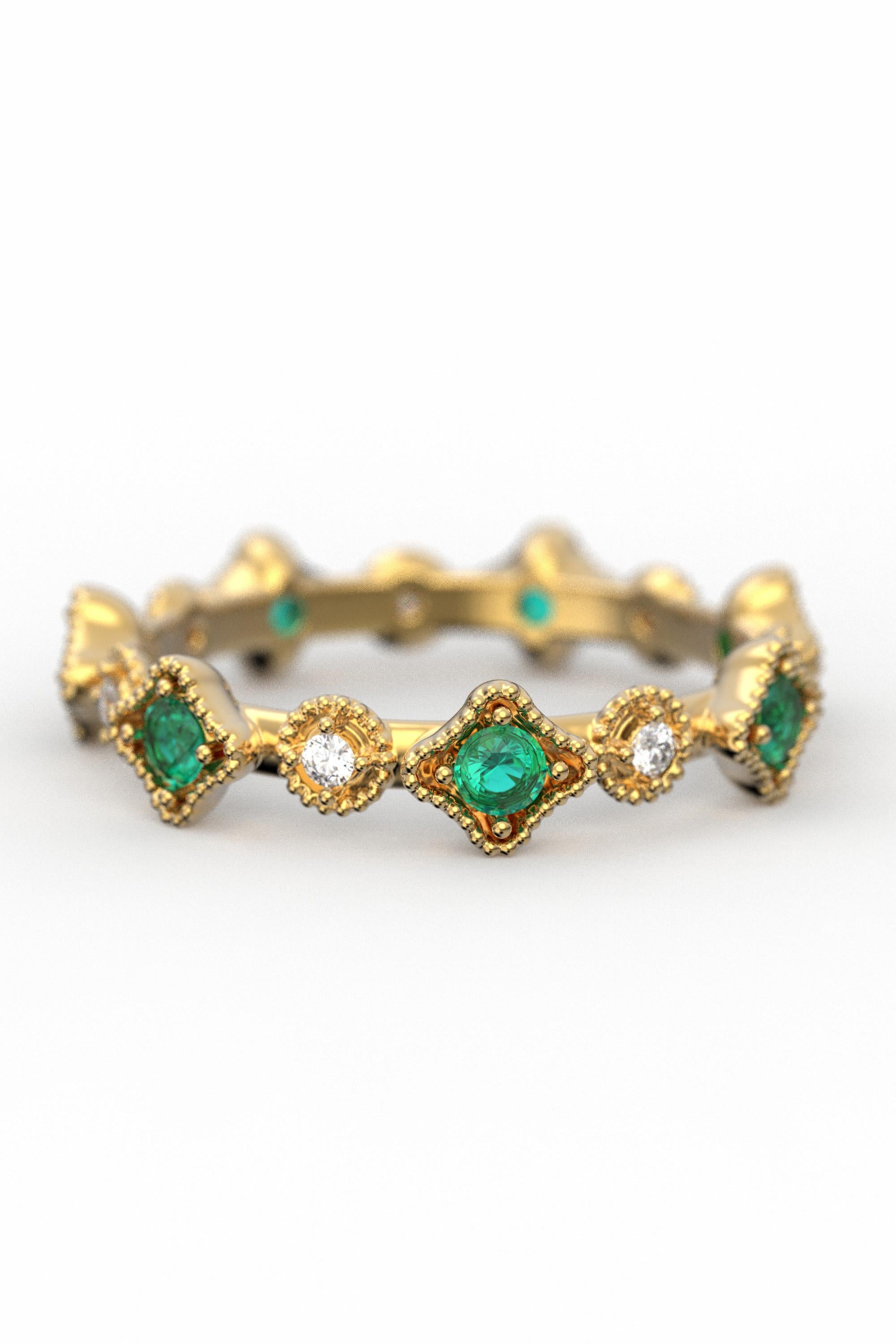 For Sale:  18k Gold Eternity Band with Natural Emerald and Diamonds, Made in Italy Jewelry 3