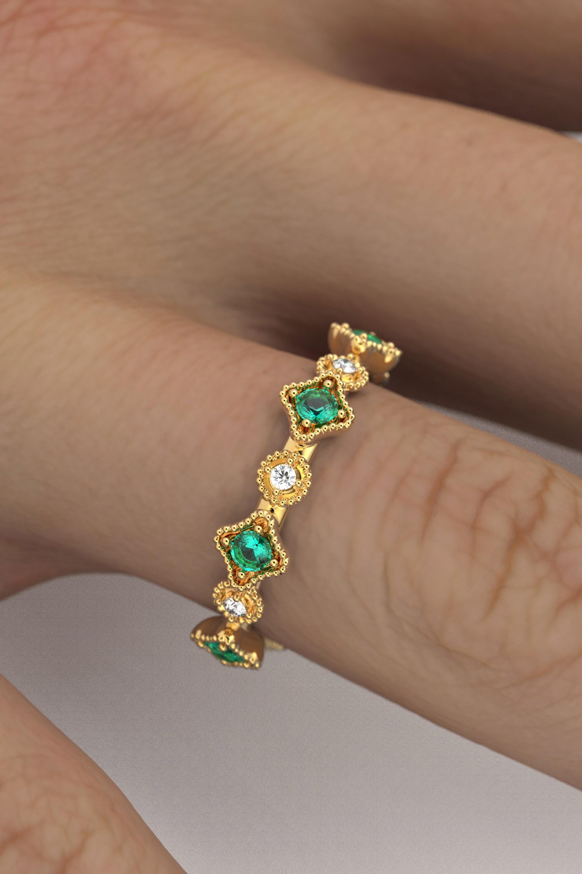 For Sale:  18k Gold Eternity Band with Natural Emerald and Diamonds, Made in Italy Jewelry 4