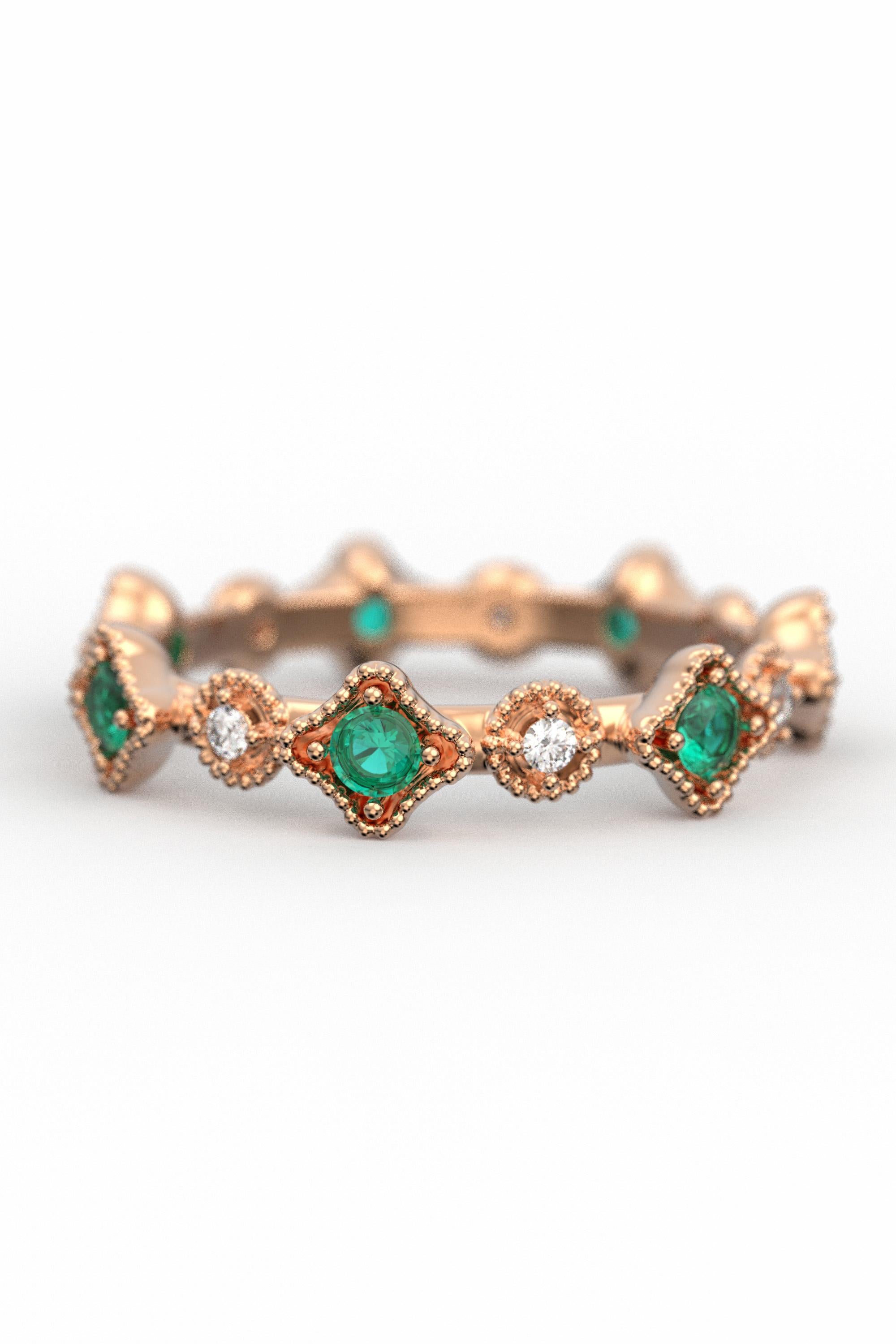 For Sale:  18k Gold Eternity Band with Natural Emerald and Diamonds, Made in Italy Jewelry 5