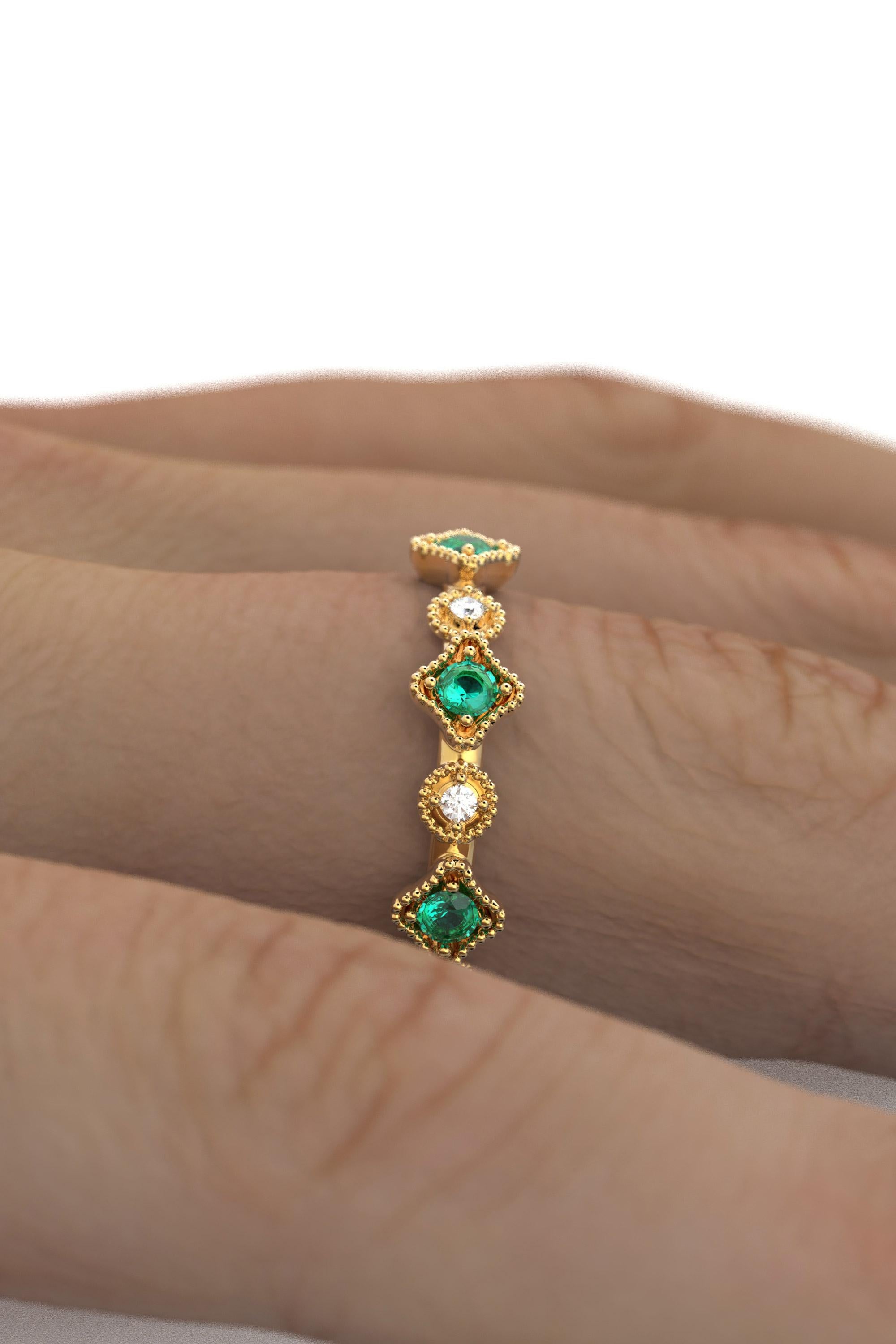 For Sale:  18k Gold Eternity Band with Natural Emerald and Diamonds, Made in Italy Jewelry 6