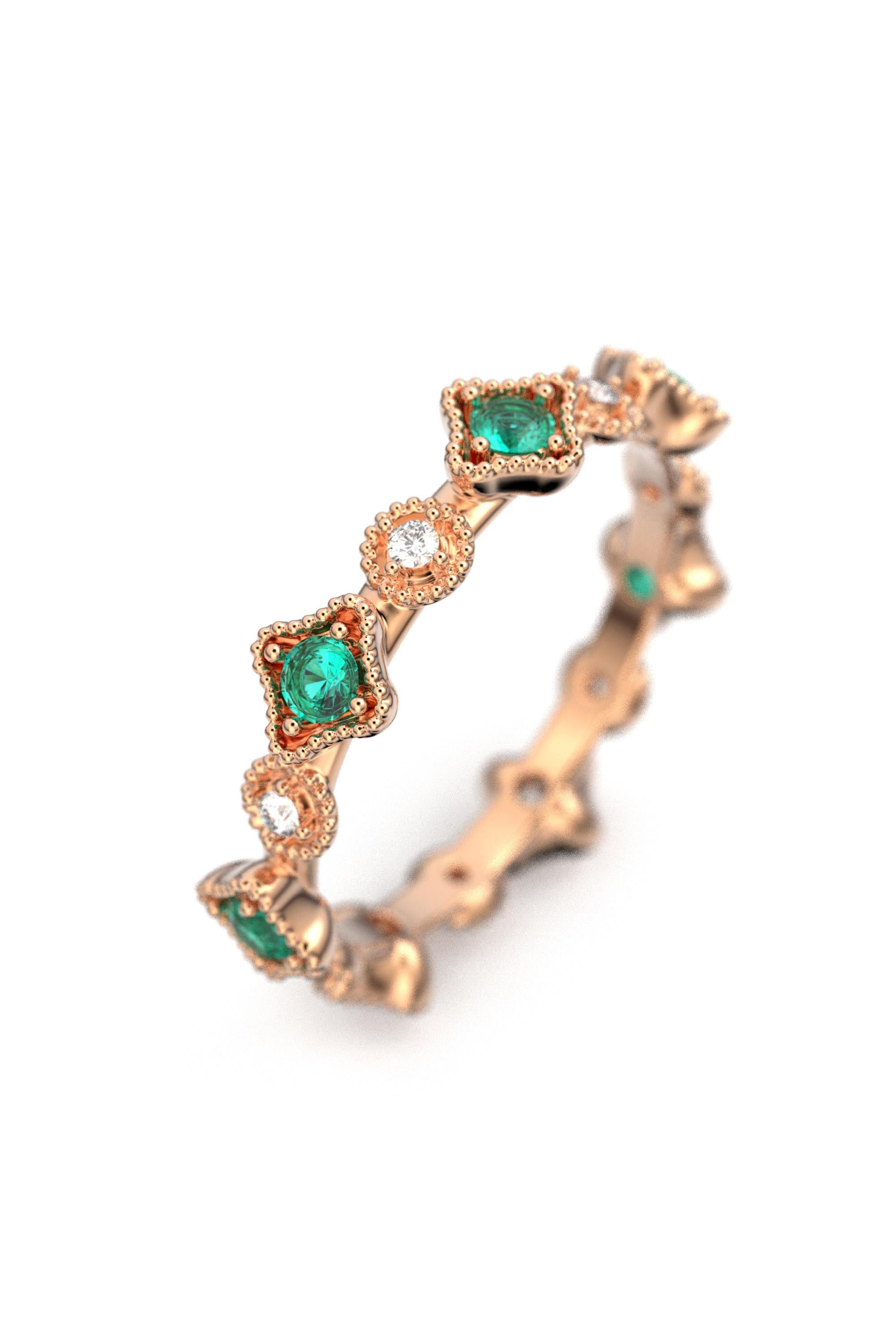 For Sale:  18k Gold Eternity Band with Natural Emerald and Diamonds, Made in Italy Jewelry 9