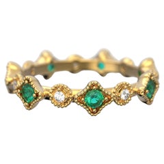 18k Gold Eternity Band with Natural Emerald and Diamonds, Made in Italy Jewelry