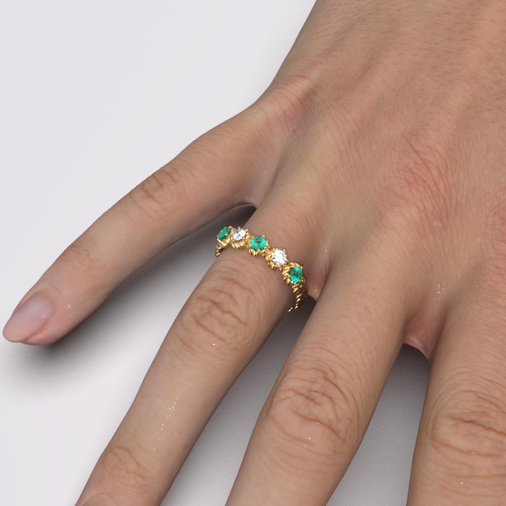 For Sale:  18k Gold Eternity Emerald And Diamond Ring  Italian Jewelry | Oltremare Gioielli 5