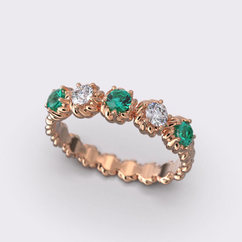 For Sale:  18k Gold Eternity Emerald And Diamond Ring  Italian Jewelry | Oltremare Gioielli 8
