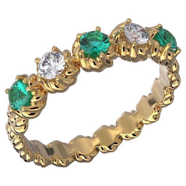 For Sale:  18k Gold Eternity Emerald And Diamond Ring  Italian Jewelry | Oltremare Gioielli