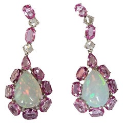 18K Gold, Ethiopian Opals, Ceylon Pink Sapphires & Diamonds Chandelier Earrings