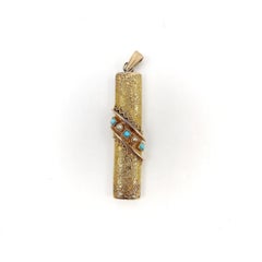 18K Gold Etruscan Revival Pendant W/ Turquoise & Pearls