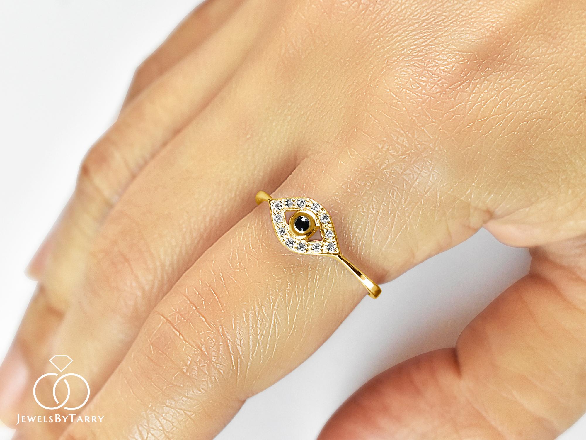 For Sale:  18k Gold Evil Eye Gemstone Ring Birthstone Ring 15