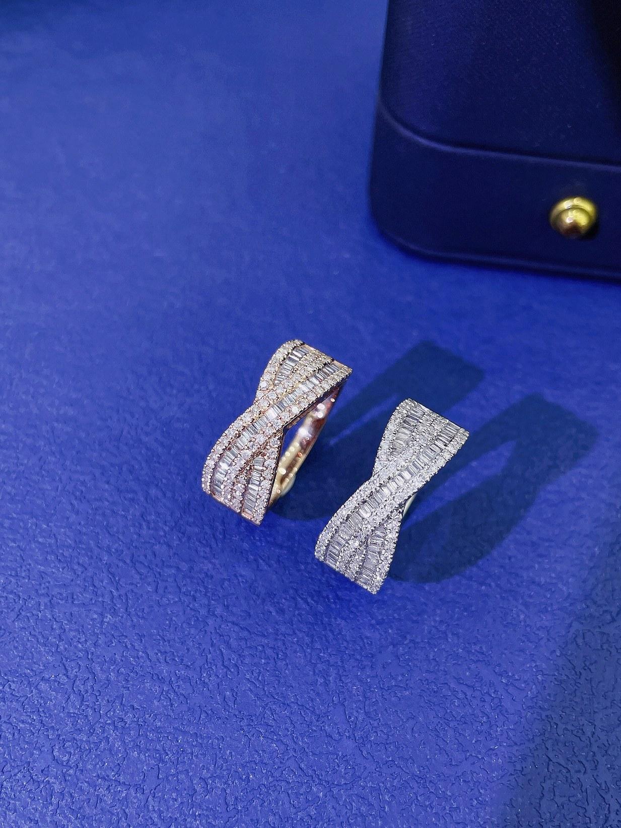 Modern 18k Gold Exclusive Designer X Ring with White Diamonds For Sale