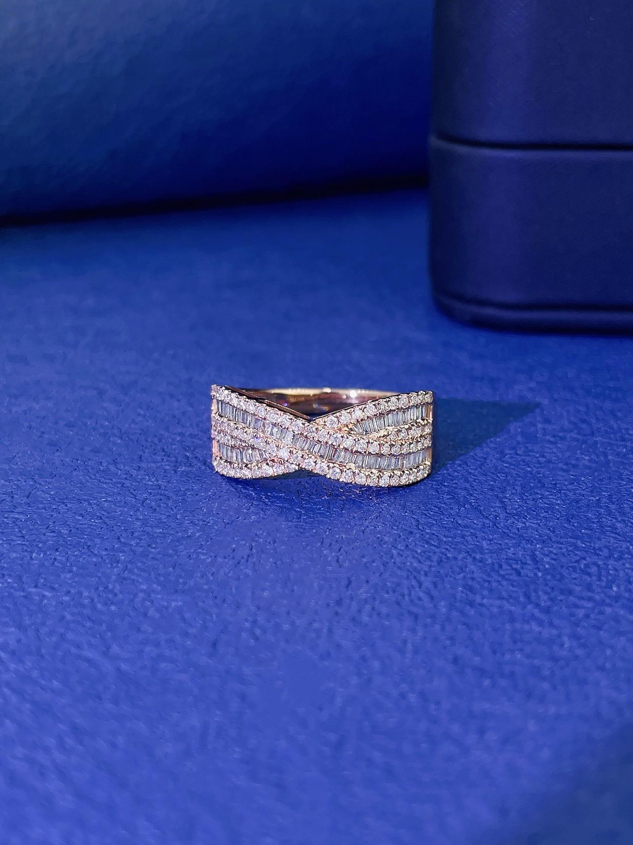 Women's 18k Gold Exclusive Designer X Ring with White Diamonds For Sale