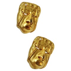 Retro 18K Gold Face Motif Stud Earrings