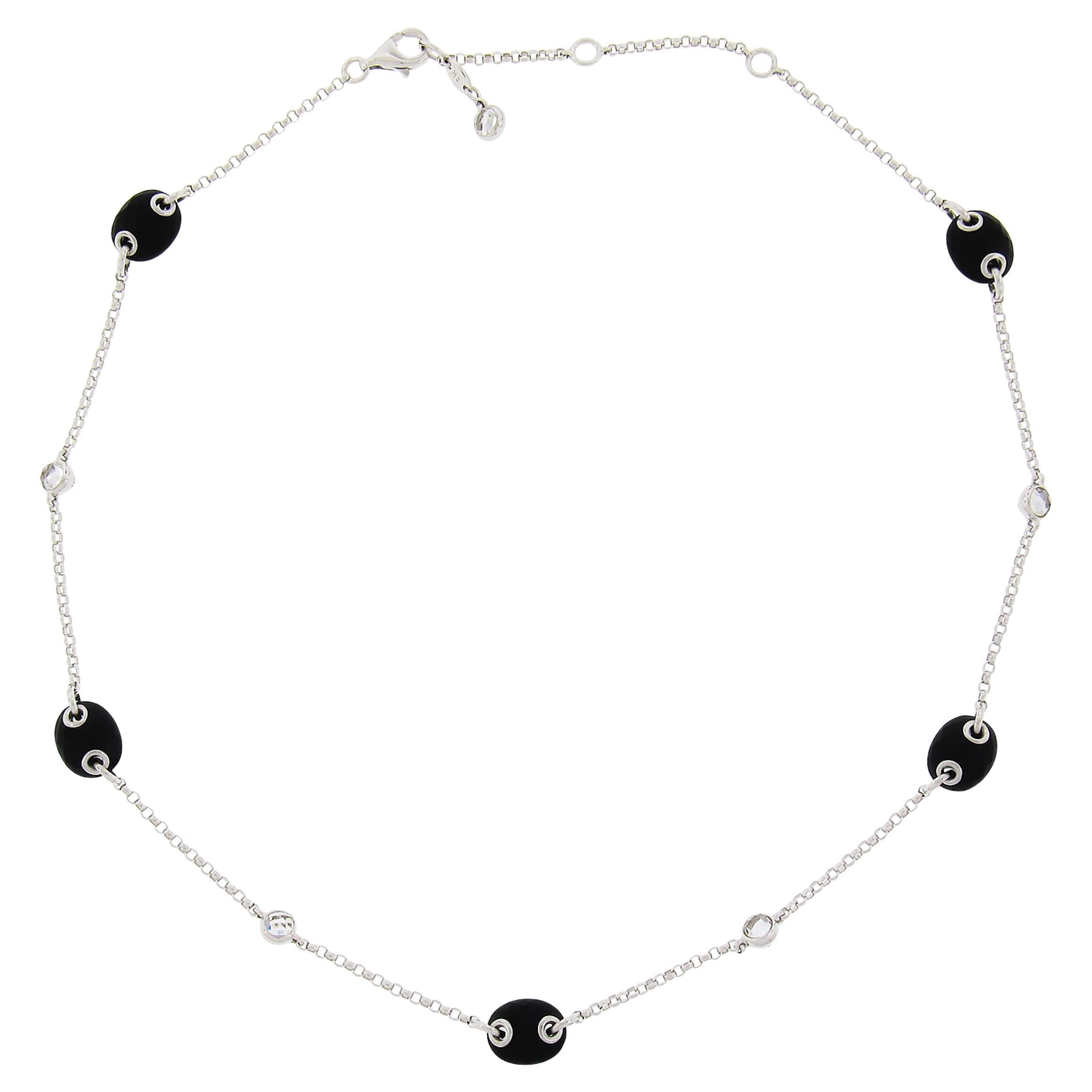 18K Gold Faceted Black Onyx & Crystal by the Yard Adjustable Rolo Chain Necklace For Sale