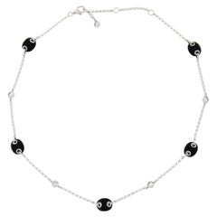 18K Gold Faceted Black Onyx & Crystal by the Yard Adjustable Rolo Chain Necklace