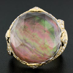 18 Karat Gold Facettierter Bergkristall-Ring aus schwarzem Perlmutt mit 1,20 Karat Diamanten