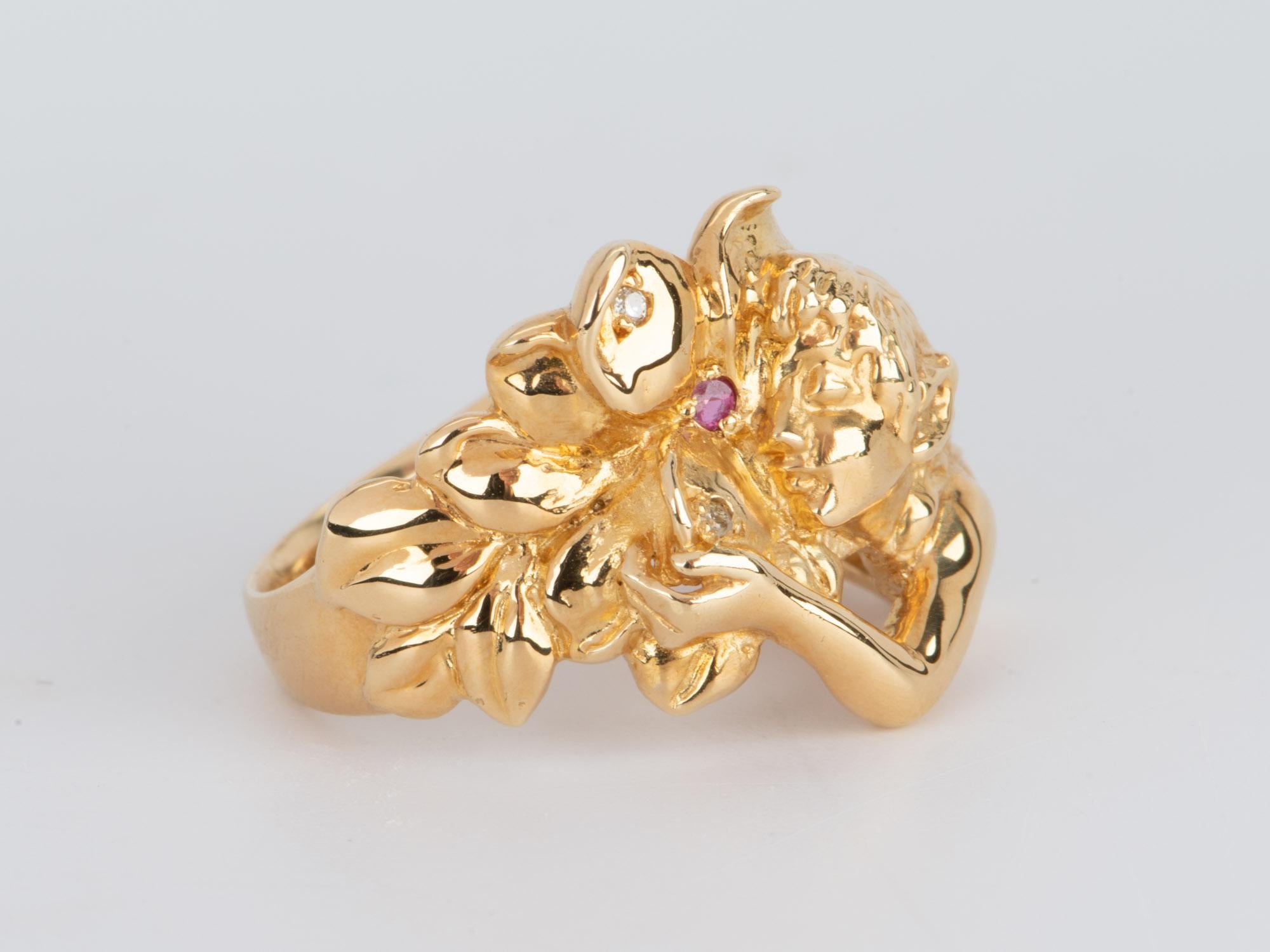 18K Gold Fairy Flowing Hair Woman Ring V1103 In New Condition For Sale In Osprey, FL