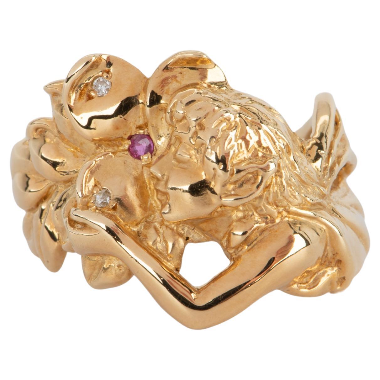 18K Gold Fairy Flowing Hair Woman Ring V1103 For Sale