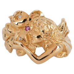 18K Gold Fairy Flowing Hair Woman Ring V1103