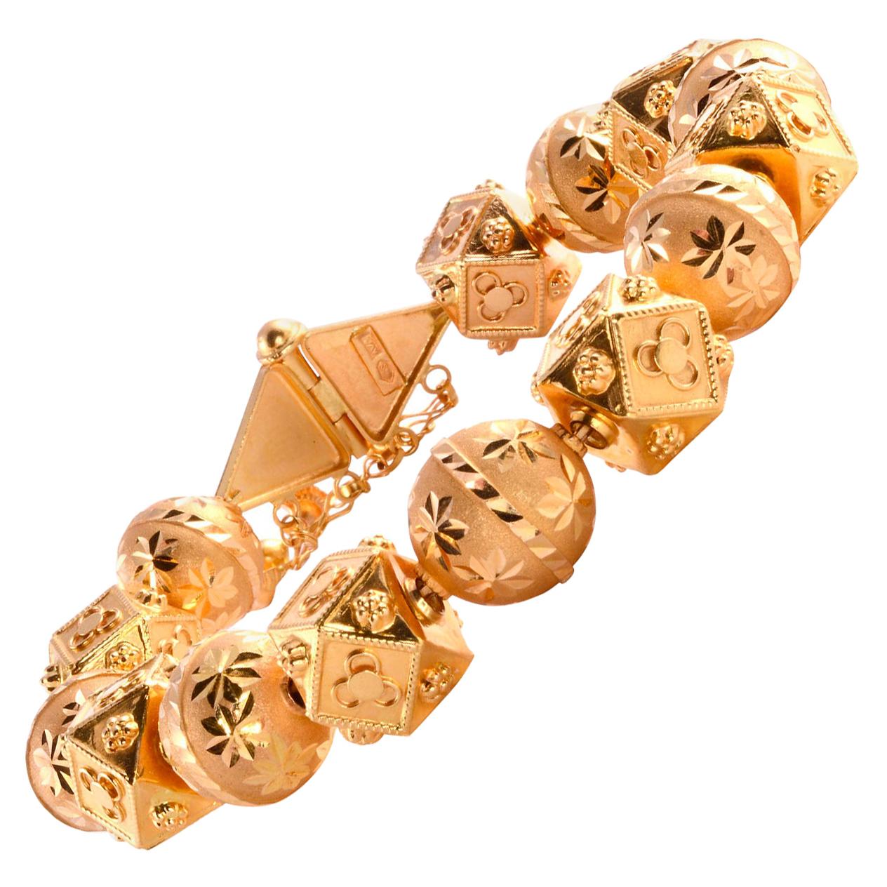 Nine Gem Set Enamel Gold Bead Bracelet at 1stDibs