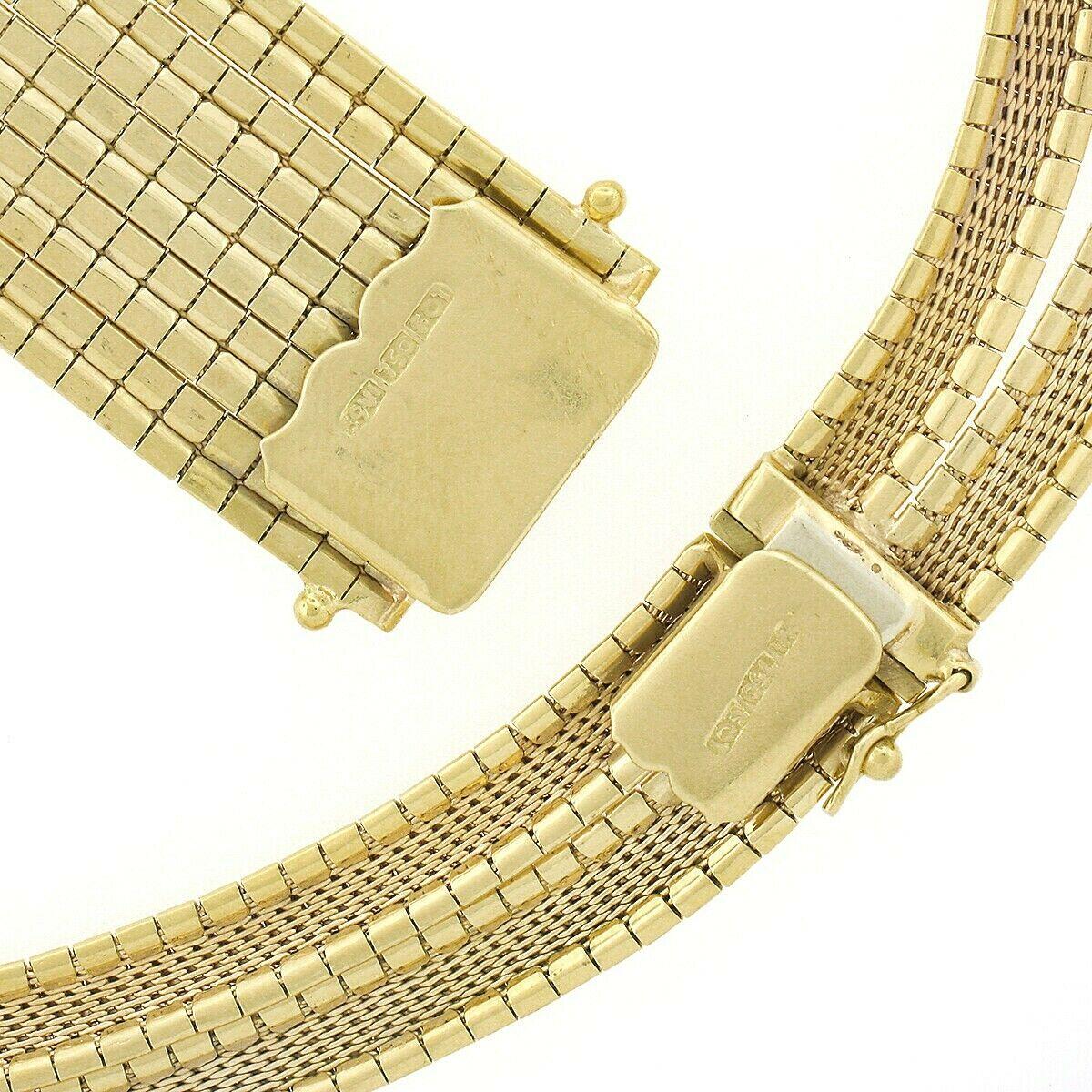 18k Gold Fancy Omega Matte Multi Strap Wide Bracelet & Matching Necklace Set For Sale 3