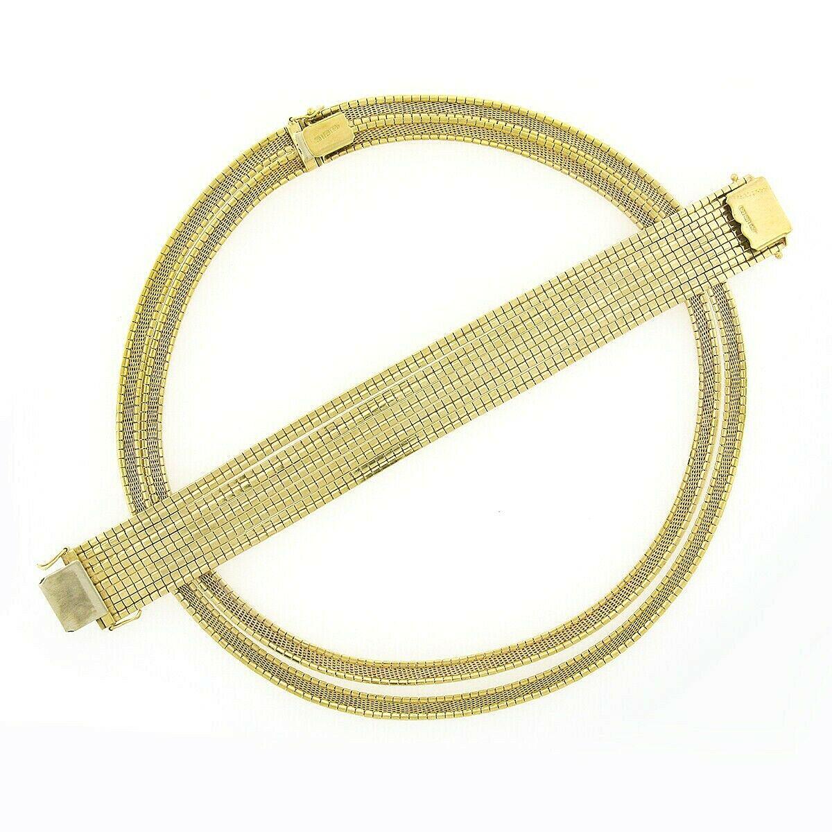 Women's or Men's 18k Gold Fancy Omega Matte Multi Strap Wide Bracelet & Matching Necklace Set For Sale