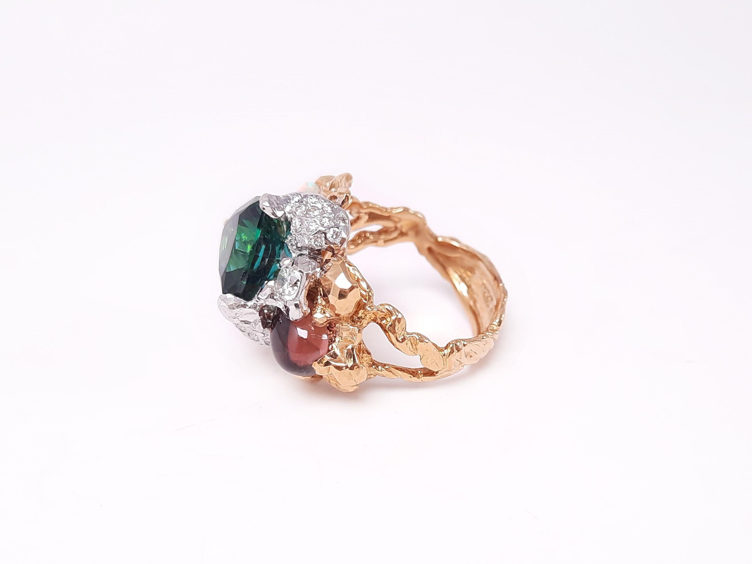 Contemporary 18K Gold Fancy Tourmaline Diamond Handmade Ring by MOISEIKIN For Sale