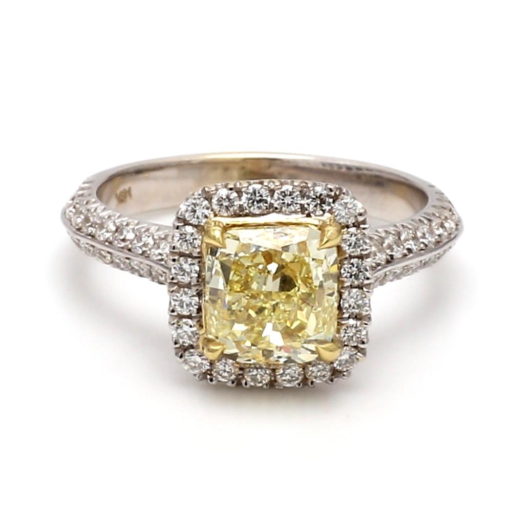 Bague en or 18K jaune fantaisie VS2 diamant coussin Bon état - En vente à Scottsdale, AZ