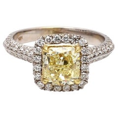 18K Gold Fancy Gelb VS2 Cushion Diamant Ring