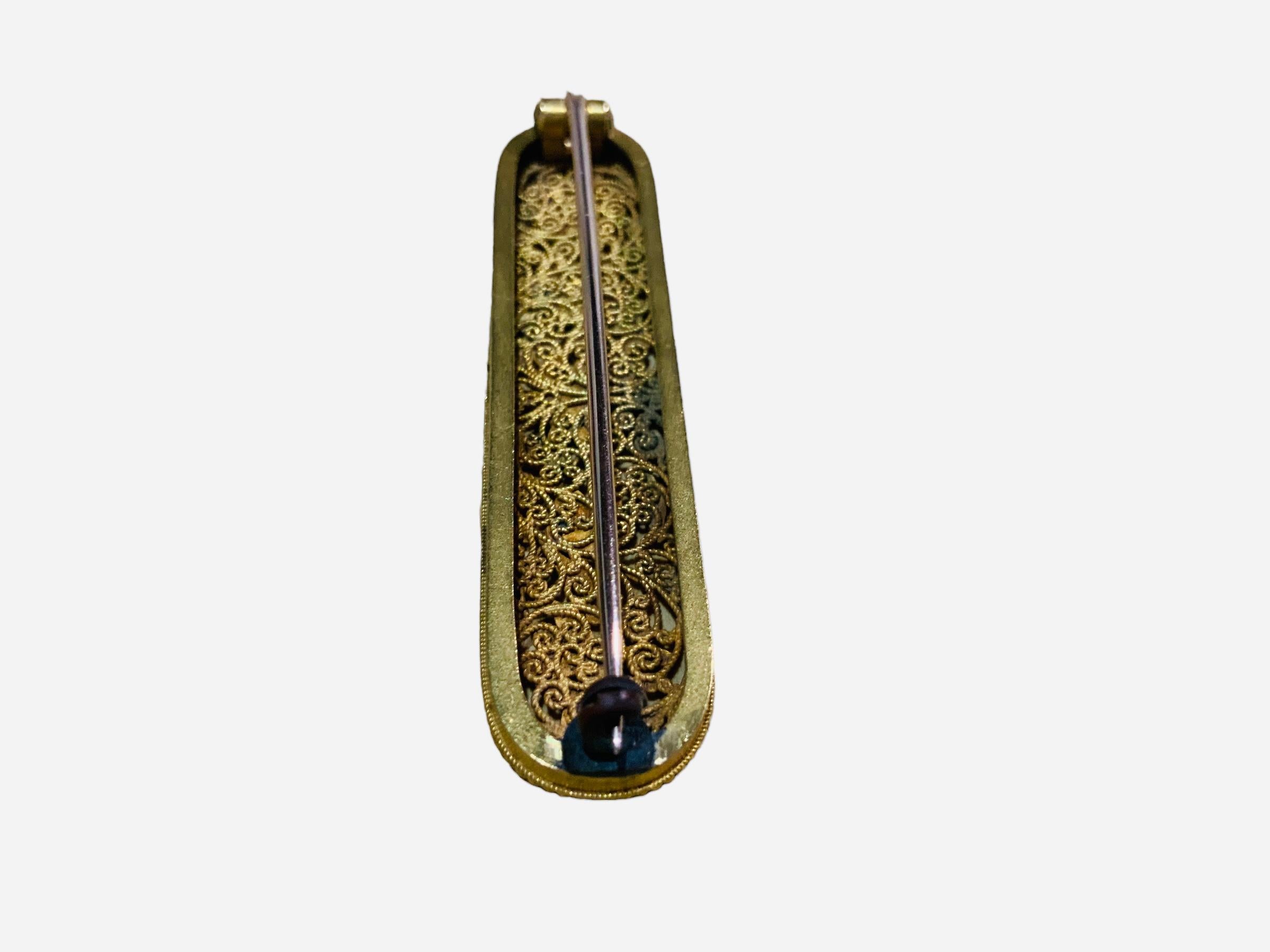 Art Deco 18k Gold Filigree Enamel Floral Brooch For Sale