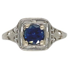 Antique 18K gold Filigree Ring with .57ct Sapphire Art Deco