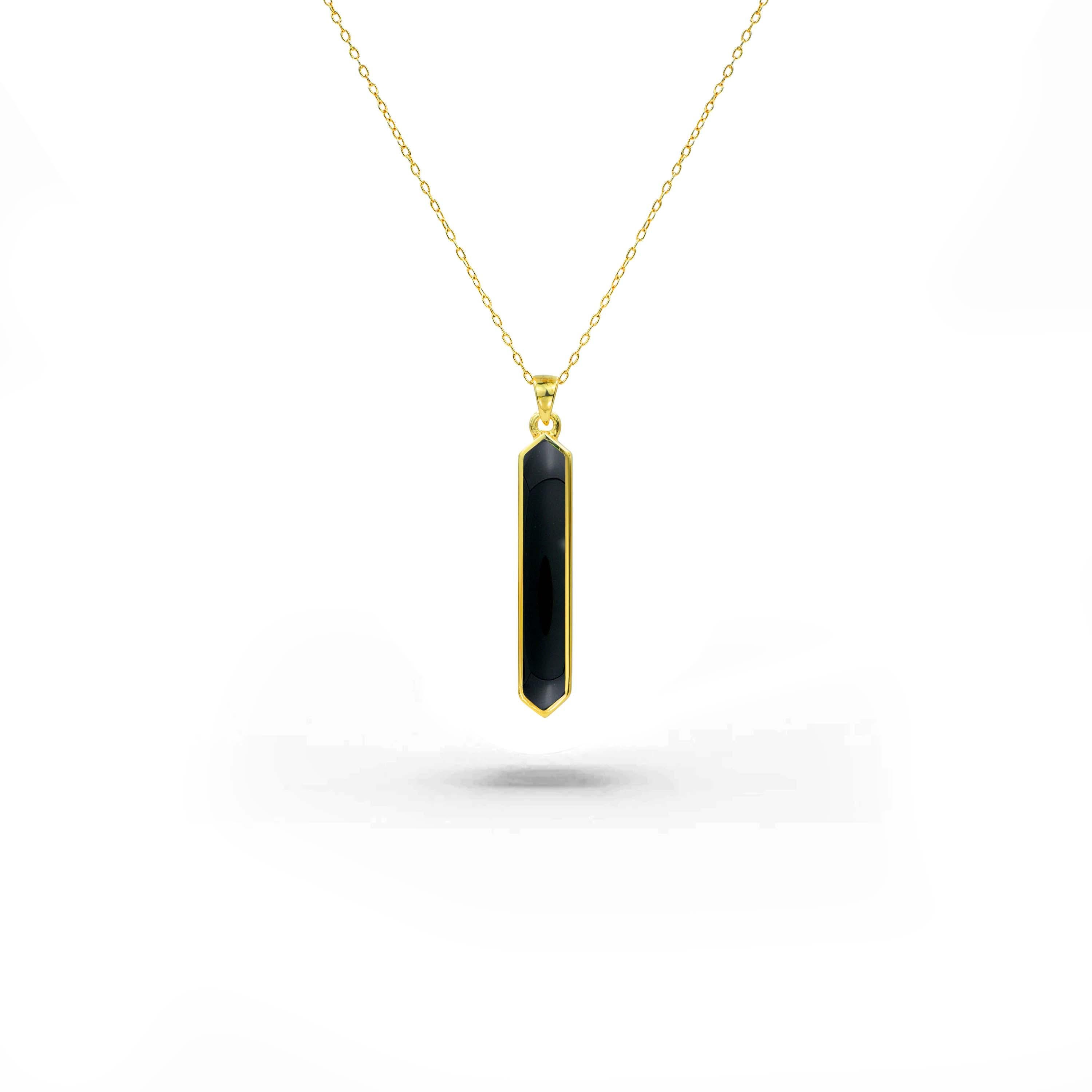 Art Deco 18K Gold filled bar Necklace with Black onyx, Abalone, MOP tahitian grey shell For Sale