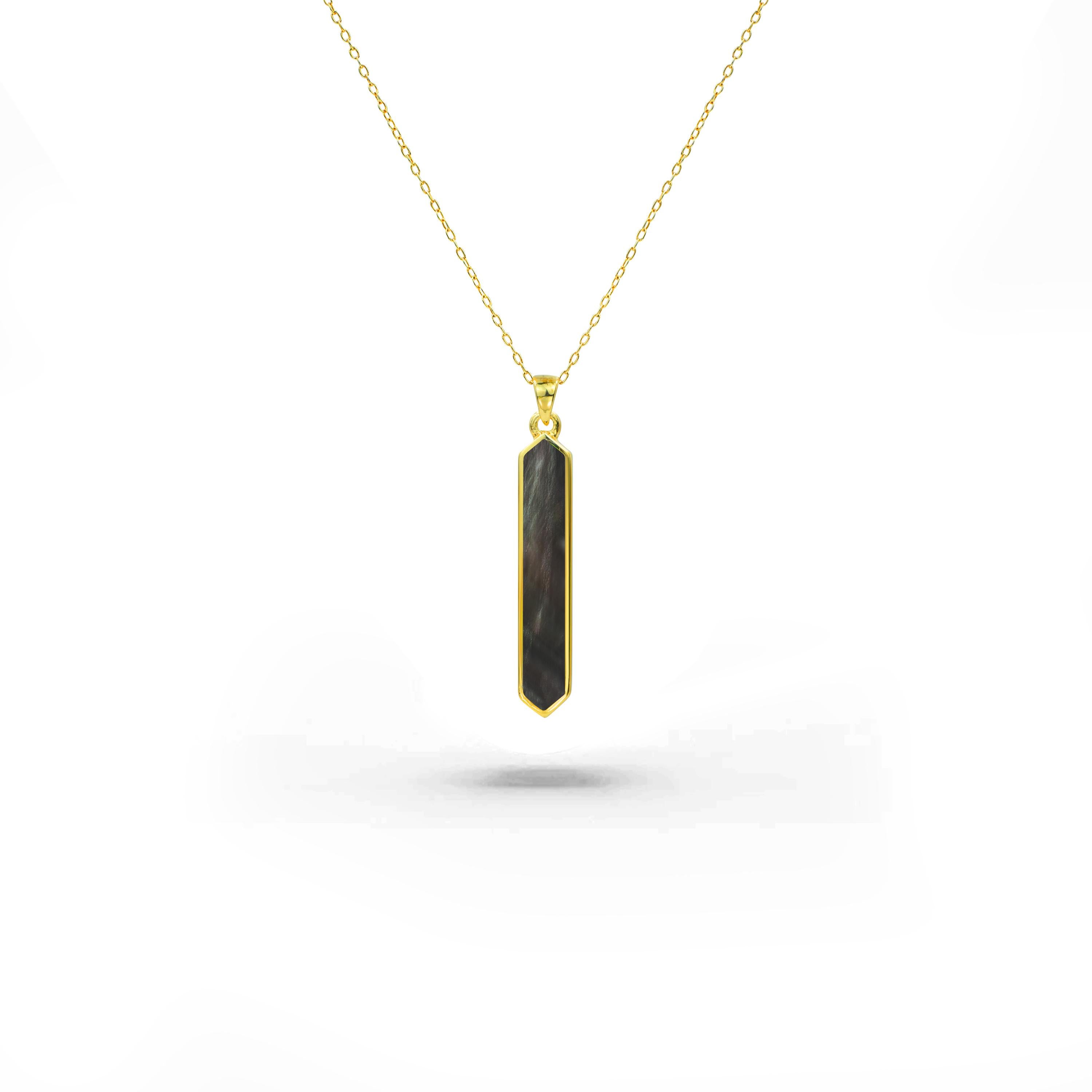 Uncut 18K Gold filled bar Necklace with Black onyx, Abalone, MOP tahitian grey shell For Sale
