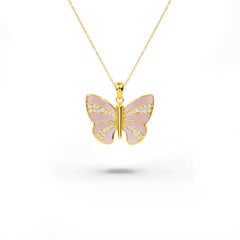 18K Gold filled Butterfly Necklace with  MOP Abalone Onyx and natural zircon