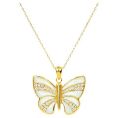 18K Gold filled Butterfly Necklace with  MOP Abalone Onyx and natural zircon