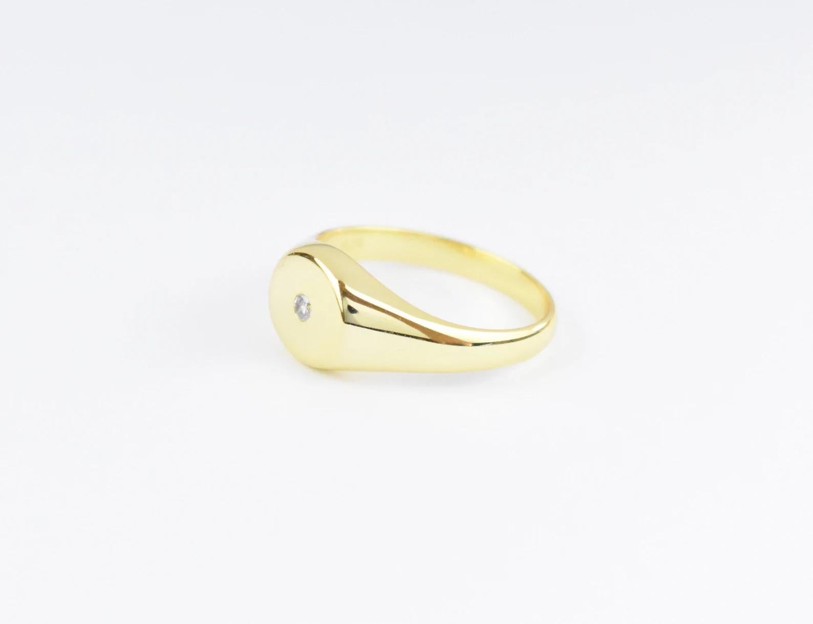 For Sale:  18K Gold Filled Diamond Signet Ring 0.07 cts Diamond Minimalist Statement Ring 2