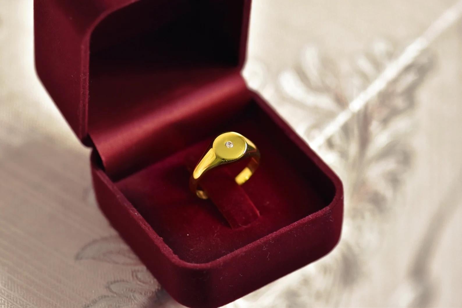 For Sale:  18K Gold Filled Diamond Signet Ring 0.07 cts Diamond Minimalist Statement Ring 4