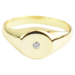 18K Gold Filled Diamond Signet Ring 0.07 cts Diamond Minimalist Statement Ring