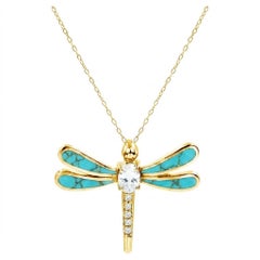 18K Gold filled Dragon fly Necklace Turquoise, Lapis, Black Onyx, Malachite