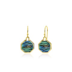 18k Gold filled Geometric Dangle earrings with MOP Abalone Pink Shell Black Onyx