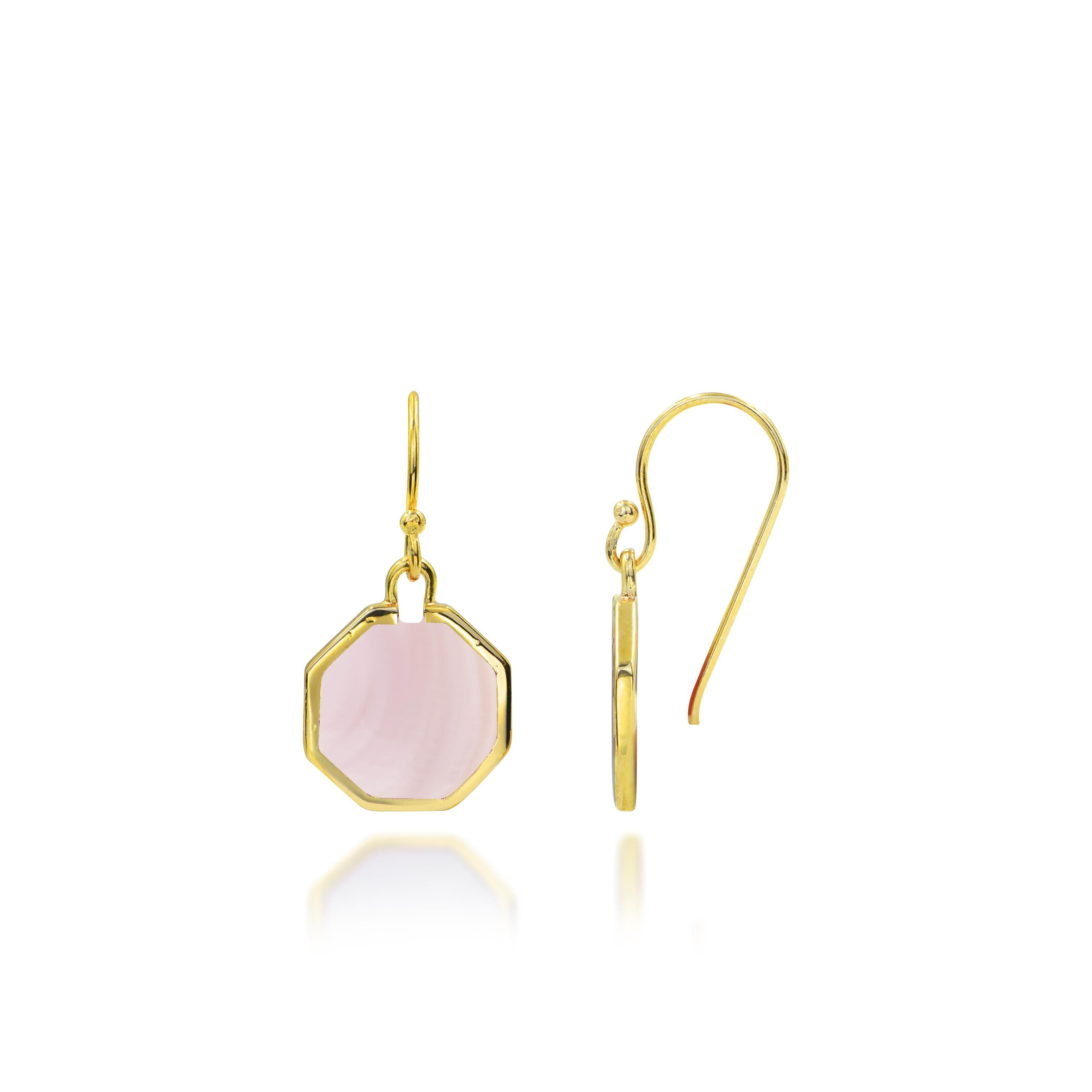 18k Gold filled Geometric Dangle earrings with MOP Abalone Pink Shell Black Onyx For Sale 1