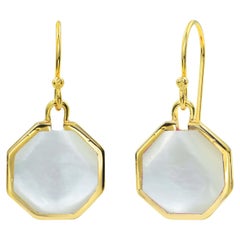 Geometrische Ohrringe aus 18 Karat Gold mit Abalone-Rosa-Muschel und schwarzem Onyx