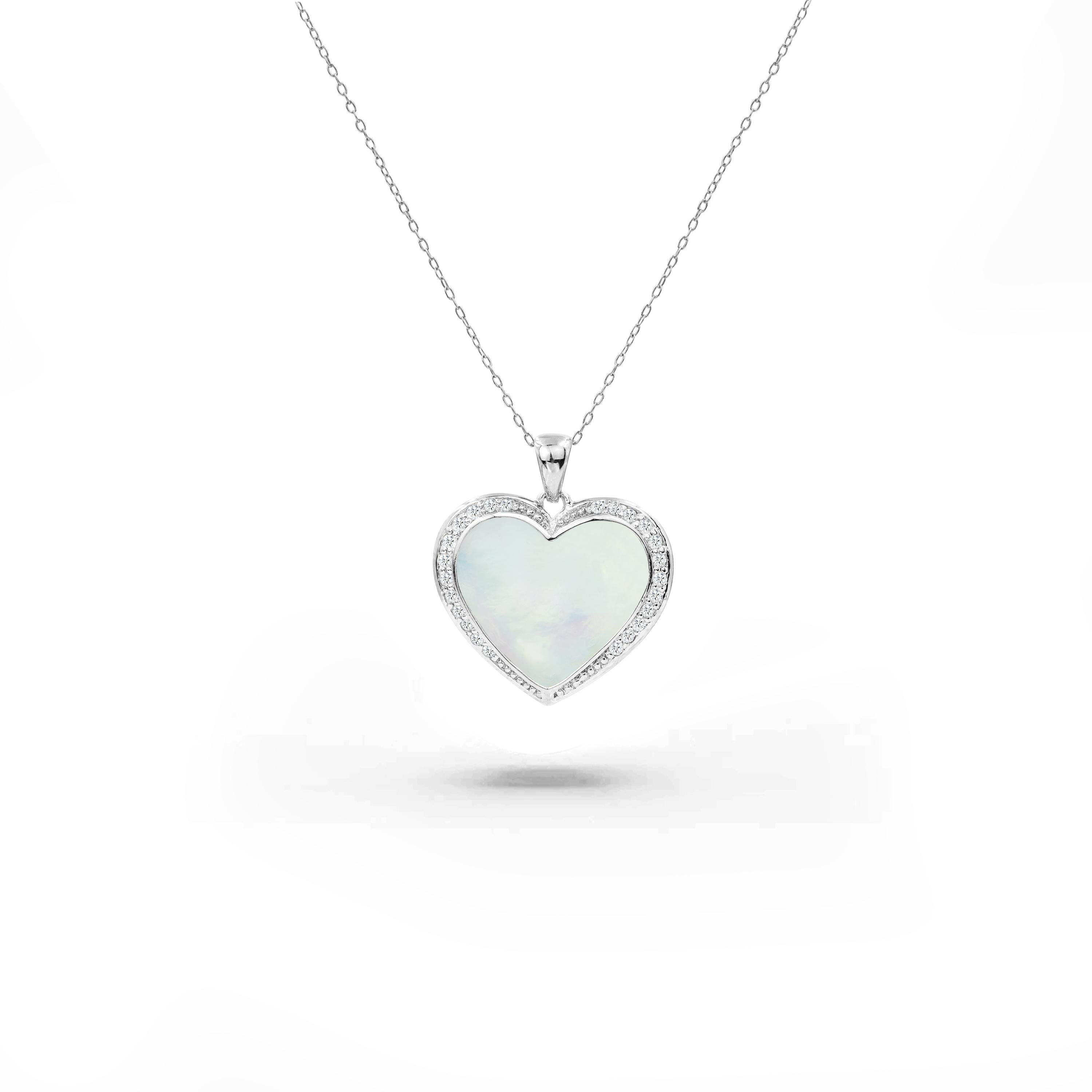 18 Karat Gold gefüllte Herz-Halskette mit MOP Abalone Onyx Rosa Muschel  natürlicher Zirkon  im Angebot 1