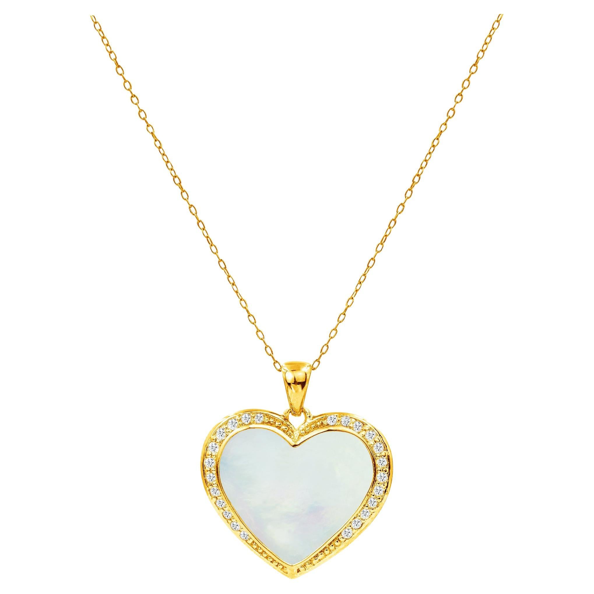 18 Karat Gold gefüllte Herz-Halskette mit MOP Abalone Onyx Rosa Muschel  natürlicher Zirkon  im Angebot