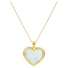 18 Karat Gold gefüllte Herz-Halskette mit MOP Abalone Onyx Rosa Muschel  natürlicher Zirkon 